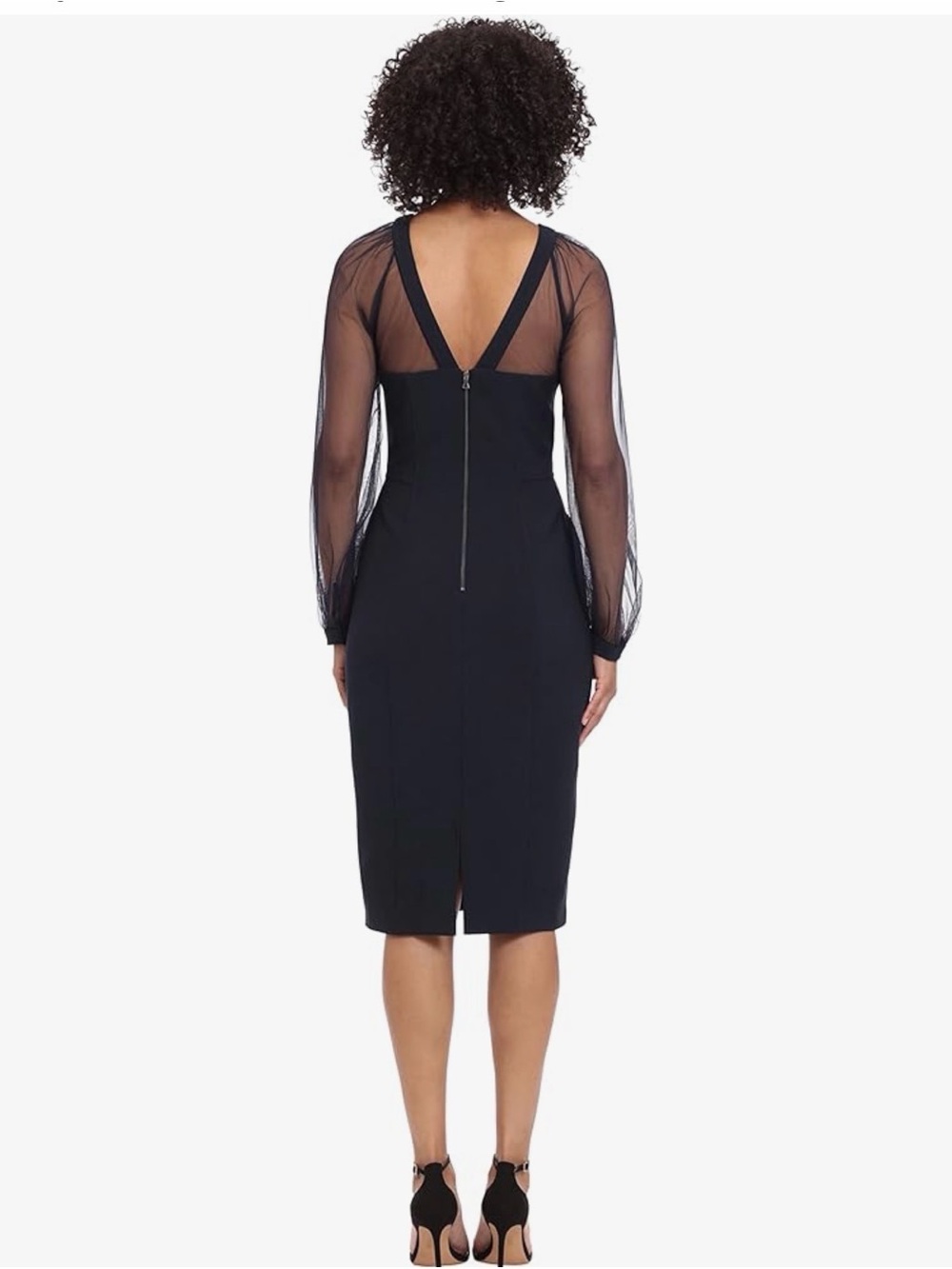 NWOT Maggy London Black Sheer Mesh Yoke Long Sleeve Sheath Dress, size 10 - Picture 2 of 11